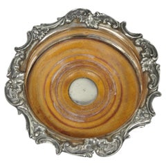 Antique English Victorian Silver Plated Floral Repousse Bar Wine Bottle Coaster
