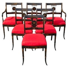 Sedia da pranzo Union National in stile chinoiserie inglese Regency, verniciata di nero - Set da 6