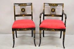 Sedia da pranzo Union National in stile chinoiserie inglese Regency, verniciata di nero - Set da 6
