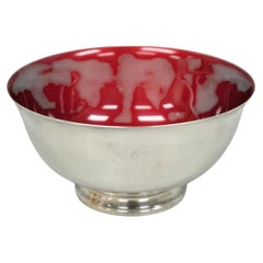 Vintage Mid Century Modern Reed & Barton 104 Silver Plated Red Enamel Bowl