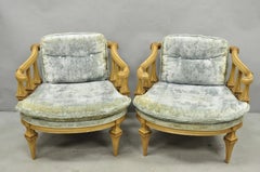Vintage Hollywood Regency Low Barrel Back Cream Painted Club Lounge Chairs, Pair