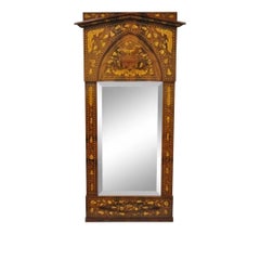 Antique Satinwood Dutch Marquetry Inlay Beveled Glass Console Pier Wall Mirror