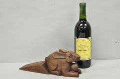 Folk Art Style Solid Carved Wood Bunny Rabbit Door Stop