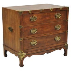 Henredon Pan Asian Chinoiserie Brass Butterfly 3 Drawer Campaign Chest Commode
