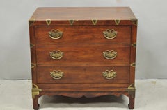 Henredon Pan Asian Chinoiserie Brass Butterfly 3 Drawer Campaign Chest Commode
