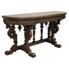 Antique Italian Renaissance Figural Carved Griffin Oak Flip Top Library Table