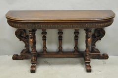 Antique Italian Renaissance Figural Carved Griffin Oak Flip Top Library Table