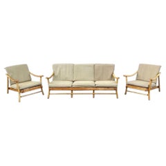 Vintage Ficks Reed Bamboo Rattan Tiki Sofa Set with Lounge Chairs - 3 Pc Set
