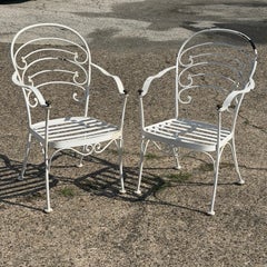 Wrought Iron Scrolling Patio Dining Arm Chairs by Crown Leisure - Set of 4