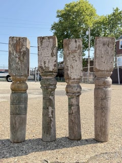 Antique French Farmhouse Turn Carved Wooden Baluster Spindle Table Legs Set of 4