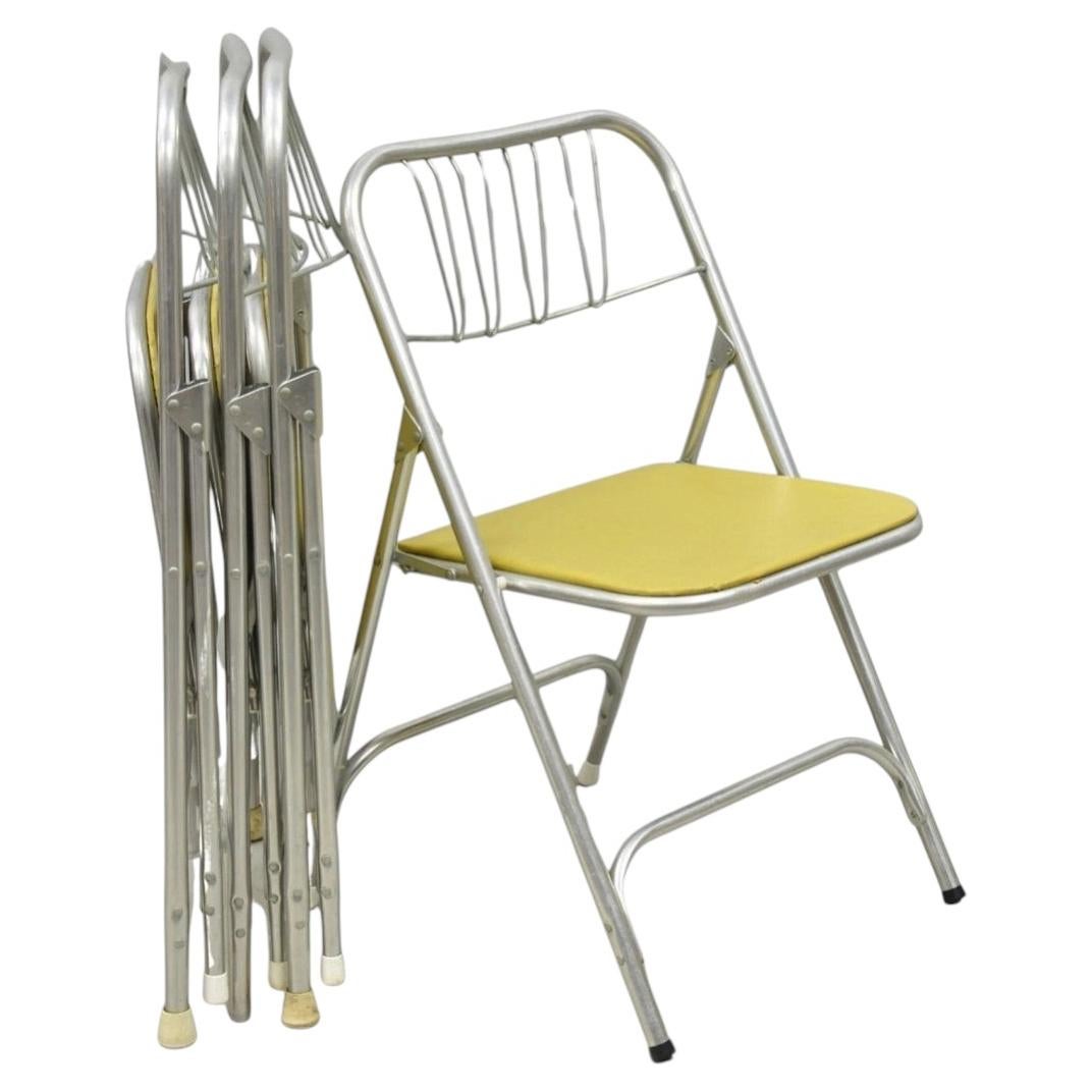 Vintage Mid Century Modern Aluminum Folding Dining Chairs by Airlite - Set of 4 For Sale