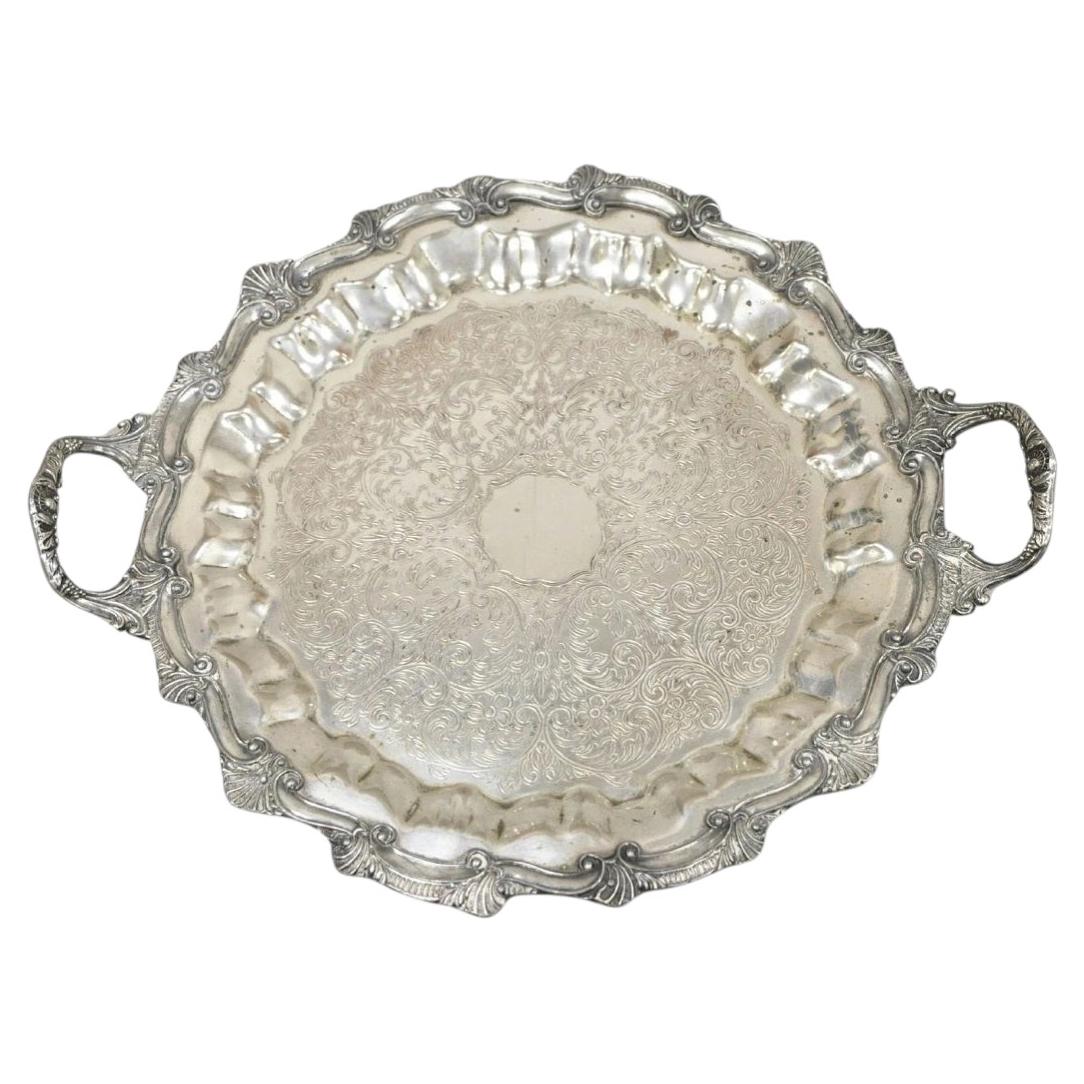 Vintage Victorian Style Silver Plated Scalloped Edge Round Serving Platter Tray
