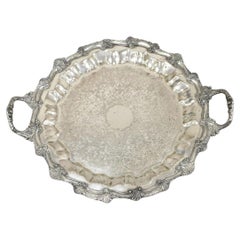 Vintage Victorian Style Silver Plated Scalloped Edge Round Serving Platter Tray
