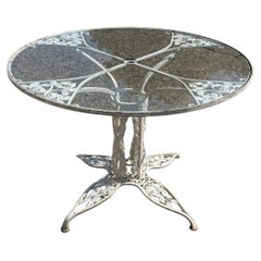 Vintage Russell Woodard Orleans Wrought Iron Pedestal Base Patio Dining Table