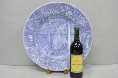Vintage Ancora Italy Blue & White Porcelain Charger Plate w/ Angels and Foliage