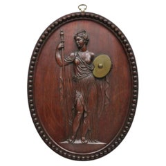 Antique Classical Oval Carved Mahogany Figural Goddess Wall Sculpture Plaque