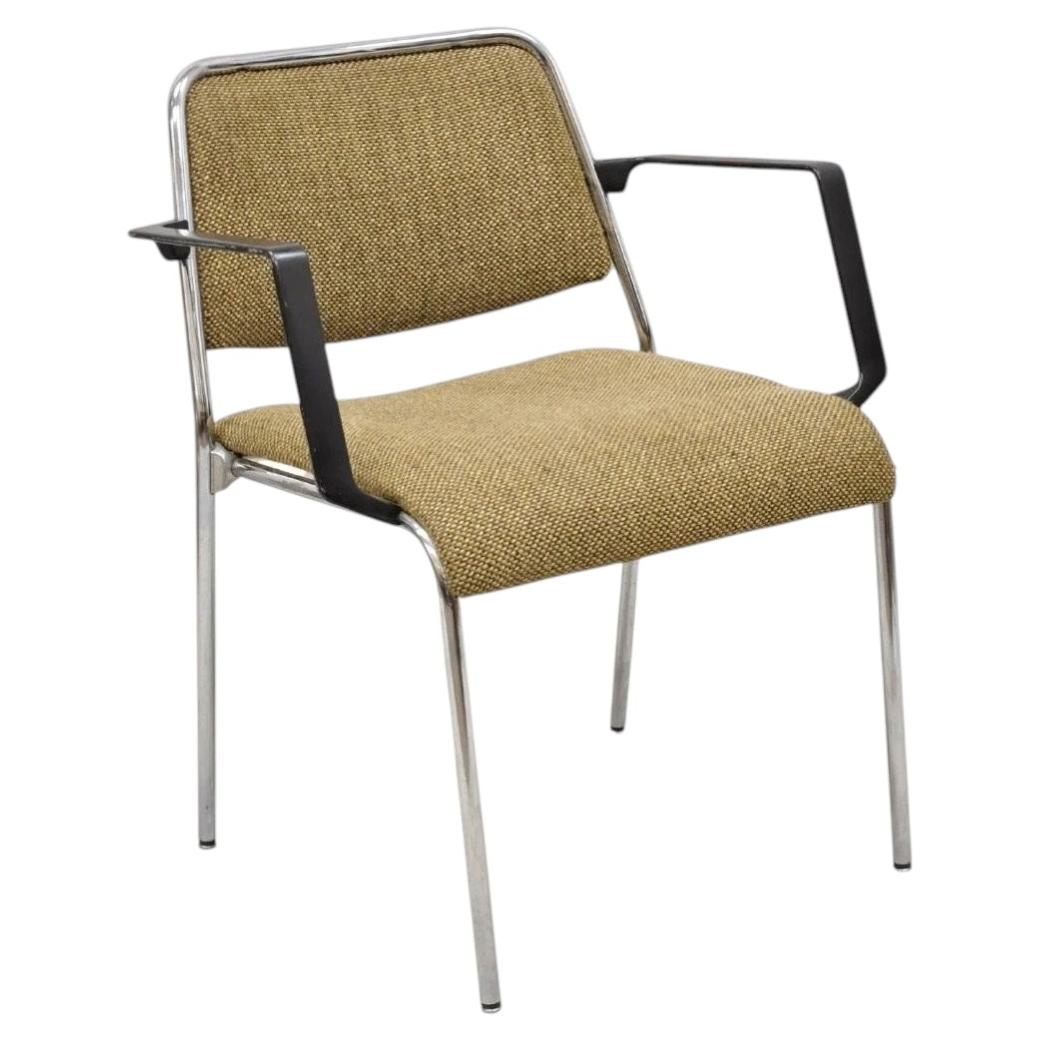 Vintage Sculpted Chrome Frame Post Mid Century Modern Office Arm Chair For Sale