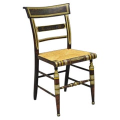 Antique Colonial Red Hand Painted Harvest Hitchcock Rush Seat Side Chair
