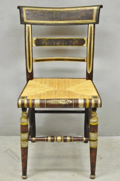Antique Colonial Red Hand Painted Harvest Hitchcock Rush Seat Side Chair