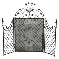 Antique Gothic Arts & Crafts Wrought Iron Scrolling Folding Fireplace Screen