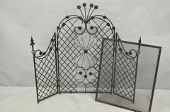 Antique Gothic Arts & Crafts Wrought Iron Scrolling Folding Fireplace Screen