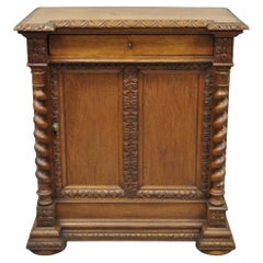 Antique Renaissance Revival Oak Wood Spiral Barley Twist Jelly Liquor Cabinet