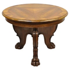 Antique German Renaissance Revival Carved Walnut Paw Feet Round Center Table