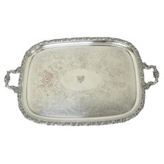 Antique Barker Ellis Victorian Silver Plated Serving Platter Bar Tray Engraved