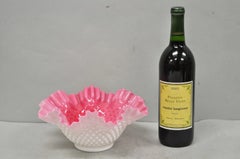 Cuenco vintage rosa y blanco con relieve de clavos, de cristal con revestimiento, para dulces, con volantes, tipo cesta de novia
