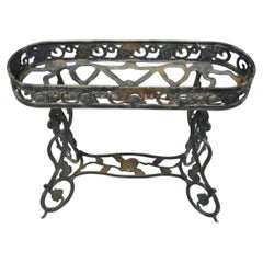Vintage French Art Nouveau Style Heavy Wrought Iron Garden Planter Plant Stand