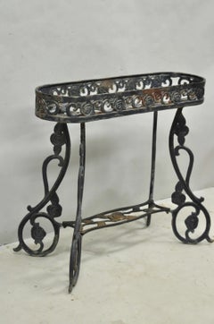 Vintage French Art Nouveau Style Heavy Wrought Iron Garden Planter Plant Stand