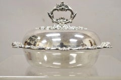 Vintage English Victorian Ornate Round Silver Plated Covered Serving Dish