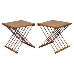Mid Century Danish Modern Mandalay Teak Folding Campaign Style Side Tables Pair