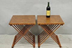 Mid Century Danish Modern Mandalay Teak Folding Campaign Style Side Tables Pair