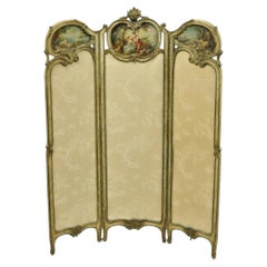 Antique French Louis XV Hand Painted Petite 3 Panel Folding Dressing Screen