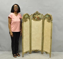 Antique French Louis XV Hand Painted Petite 3 Panel Folding Dressing Screen