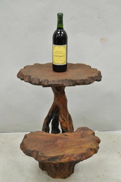 Vintage Mid Century Modern Live Edge 2 Tier Walnut Plant Stand Side Table
