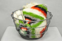 Vintage Industrial Modern Large 24" Metal Wire Oyster Clam Throw Blanket Basket