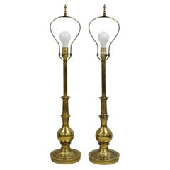 Vintage Stiffel Hollywood Regency Brass Bulbous Column Table Lamps - a Pair