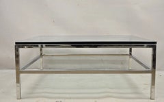 Vintage Mid Century Modern Milo Baughman Style Chrome Glass Square Coffee Table
