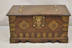 Antique Anglo Indian Oak Wood & Brass Mounted Syrian Coffer Blanket Chest Trunk
