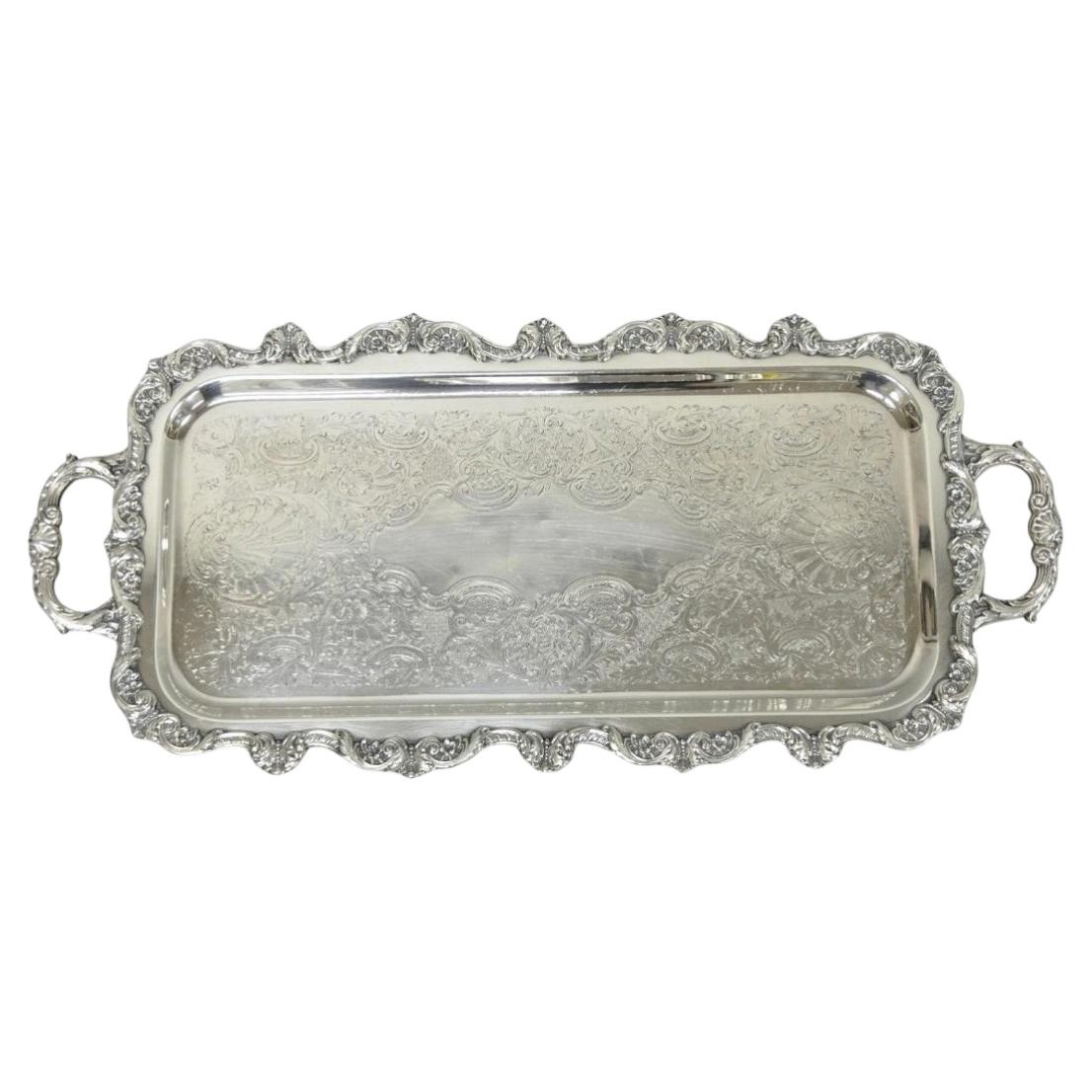 Vintage-Servierplatte im Old-English-Stil aus Poole, versilbert, mit Fuß, schmal, Bar-Tablett