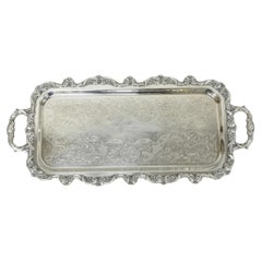 Vintage Old English Poole Silver Plated Footed Narrow Serving Platter Bar Tray