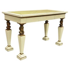 Antique Egyptian Revival Empire Style Leather Top Figural 3 Drawer Console Desk