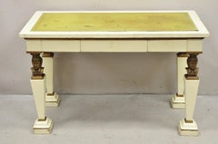 Antique Egyptian Revival Empire Style Leather Top Figural 3 Drawer Console Desk