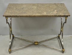 Vintage Directoire Maison Jansen Style Steel & Brass Marble Top Console Table