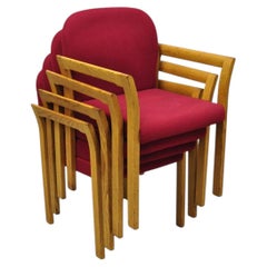 Vintage Gunlocke Mid Century Modern Oak Wood Stacking Arm Chairs - Set of 4