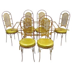 Vintage Italian Hollywood Regency Iron Gold Gilt Lattice Dining Set - 7 Pc Set