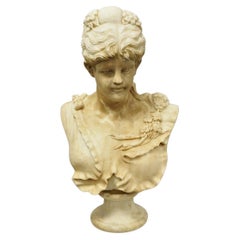 Vintage Victorian Style Carved Marble Young Lady Maiden Bust Statue Sculpture