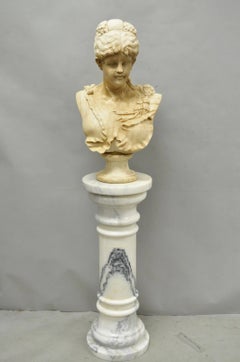 Vintage Victorian Style Carved Marble Young Lady Maiden Bust Statue Sculpture